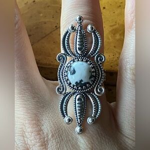 White Buffalo Turquoise Sterling Silver Statement Ring Size 6